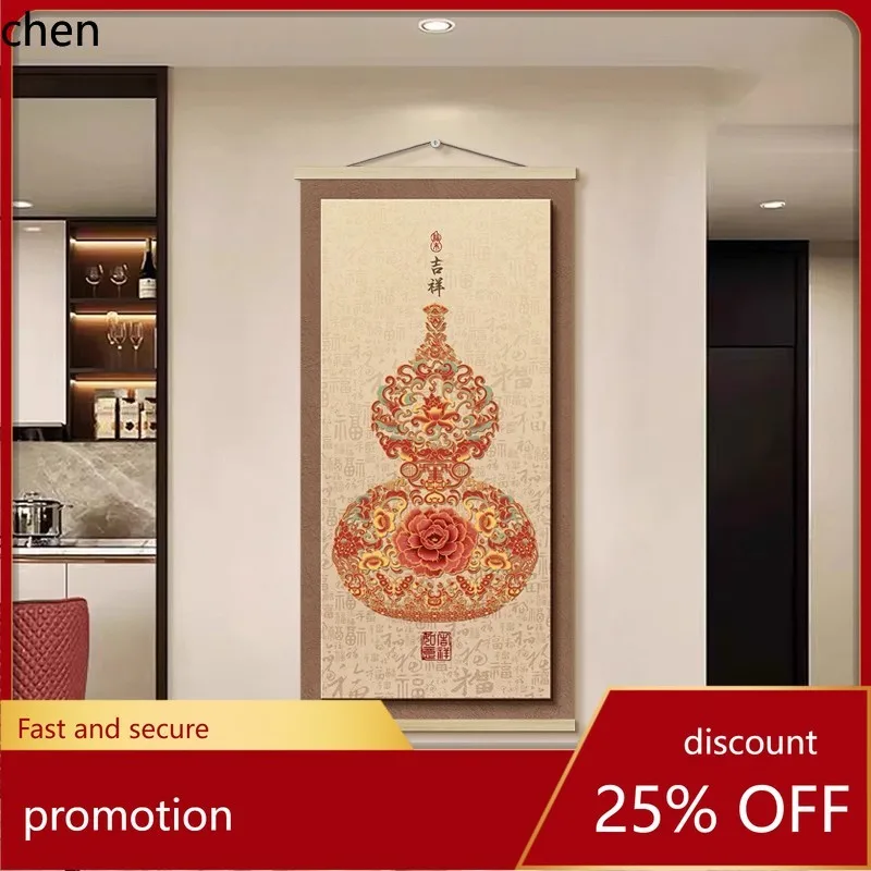 

H1 five blessings entrance decorative painting hanging cloth no punching chinese living room gourd tapestry wall tapestry