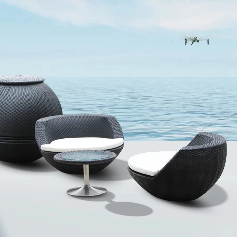 rattan creative table and chair combination garden rattan chair outdoor leisure balcony small coffee table three-piece set