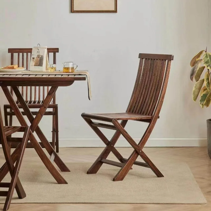 Folding Elm Wood Dining Chair Mortise and Tenon Joint Curved Seat Ergonomic Backrest Solid Wood Space-Saving Seating