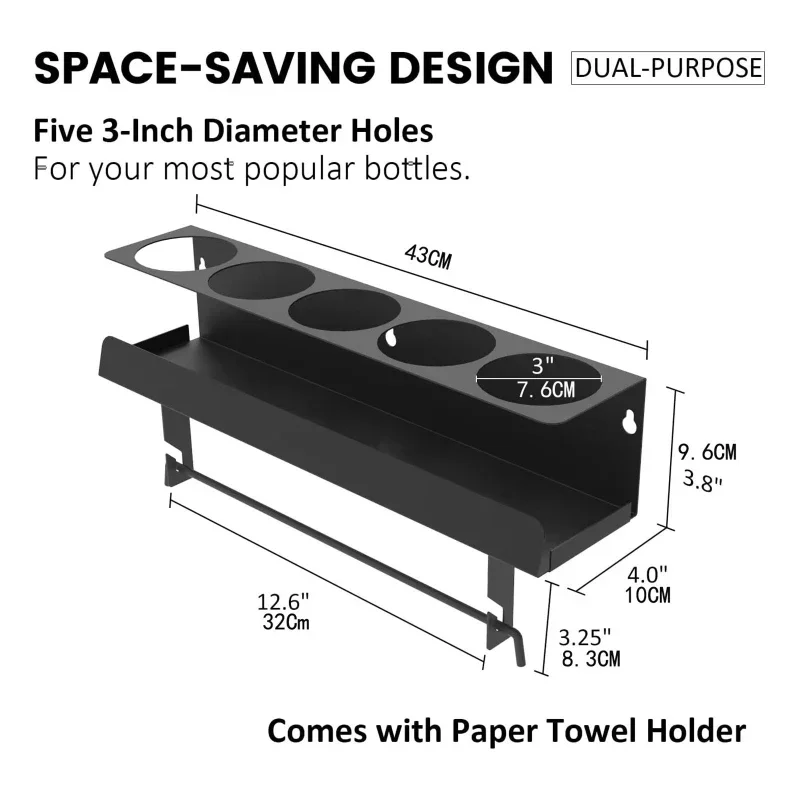 Aerosol Spray Can/Paper Towel Holder Paint Bottle Storage Rack Steel Wall Mount Shelf Tool Organizer For Garage Craft Work-space