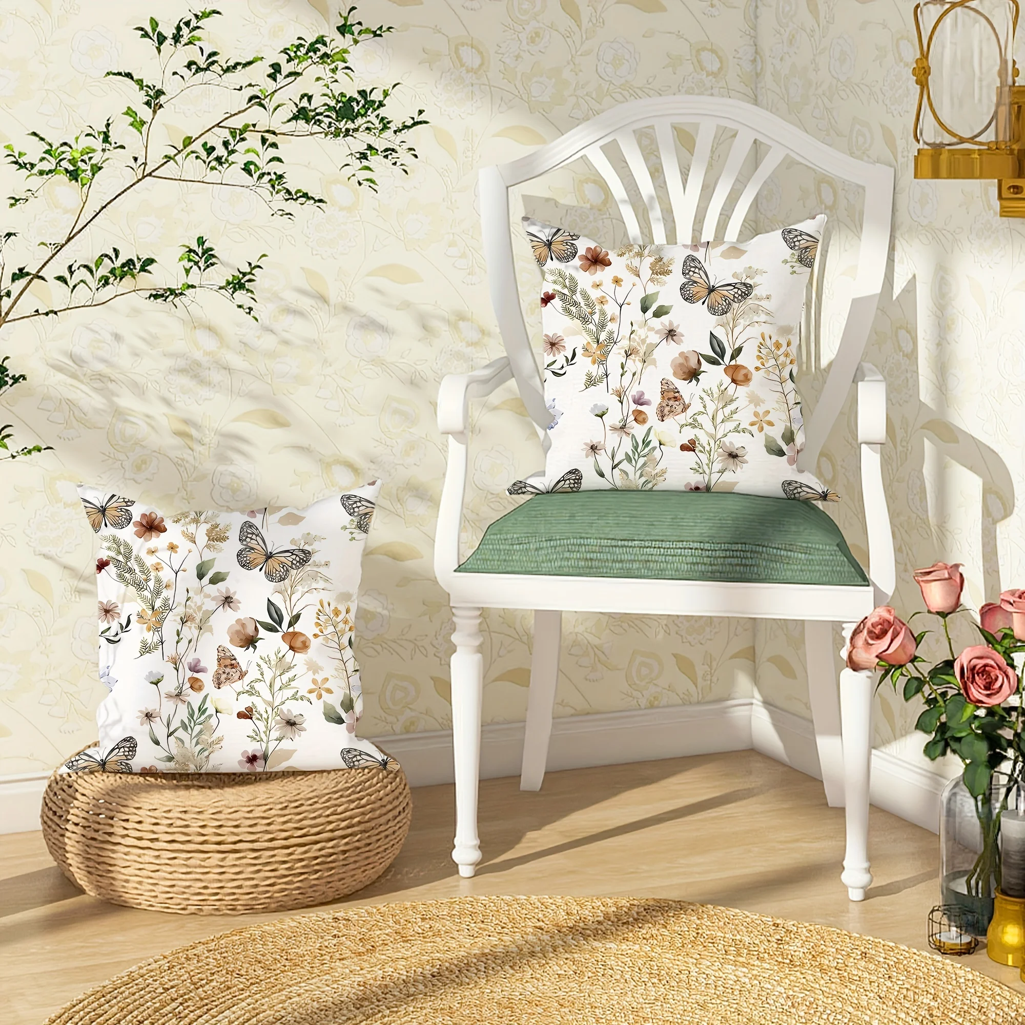 1 Stück florale Schmetterlings-grüne Kissenbezüge, 45,7 x 45,7 cm, für Frühlingsfeier, Wohnzimmer, Schlafzimmer, Sofa, Bett, Dekoration, Geschenk