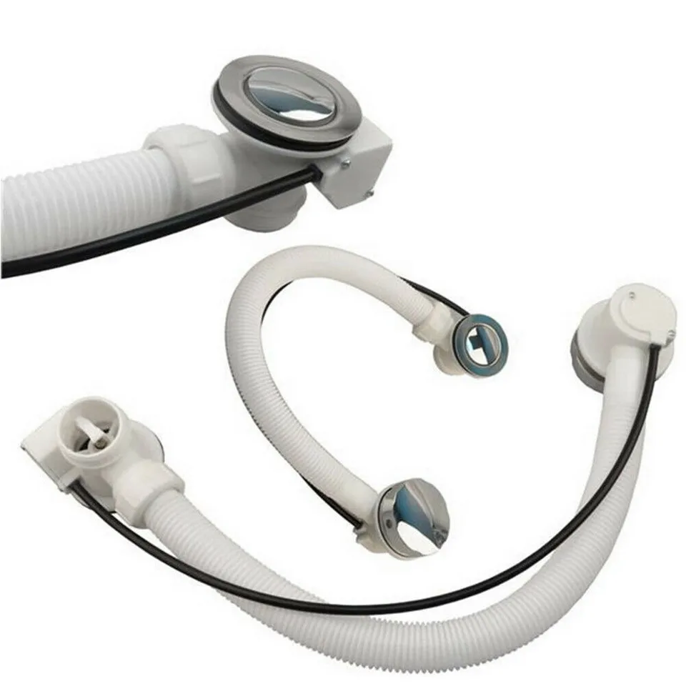 Ehlivhall Bathtub Overflow & Waste Kit – Concealed Chrome Pop-Up Drain With Flexible 55cm Plastic Pipe