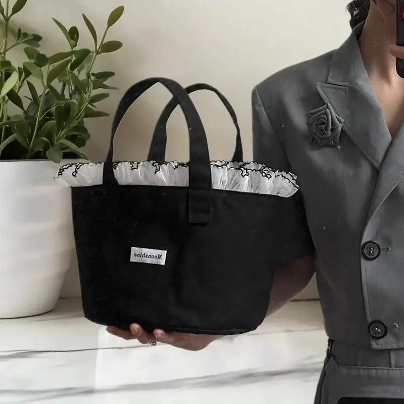

Милая модная женская кружевная холщовая сумка-тоут, корейский стиль, портативная, большой емкости, отличный подарок на день рождения