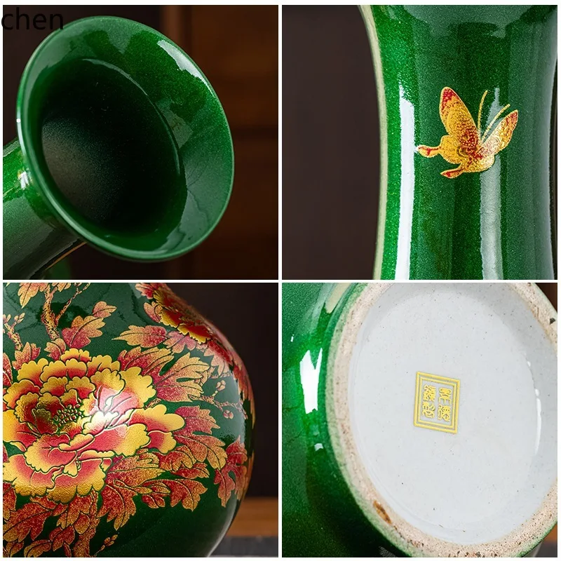 HXL Ceramic Home Decor Ornament Crystal Glaze Vase Curio Shelf Display
