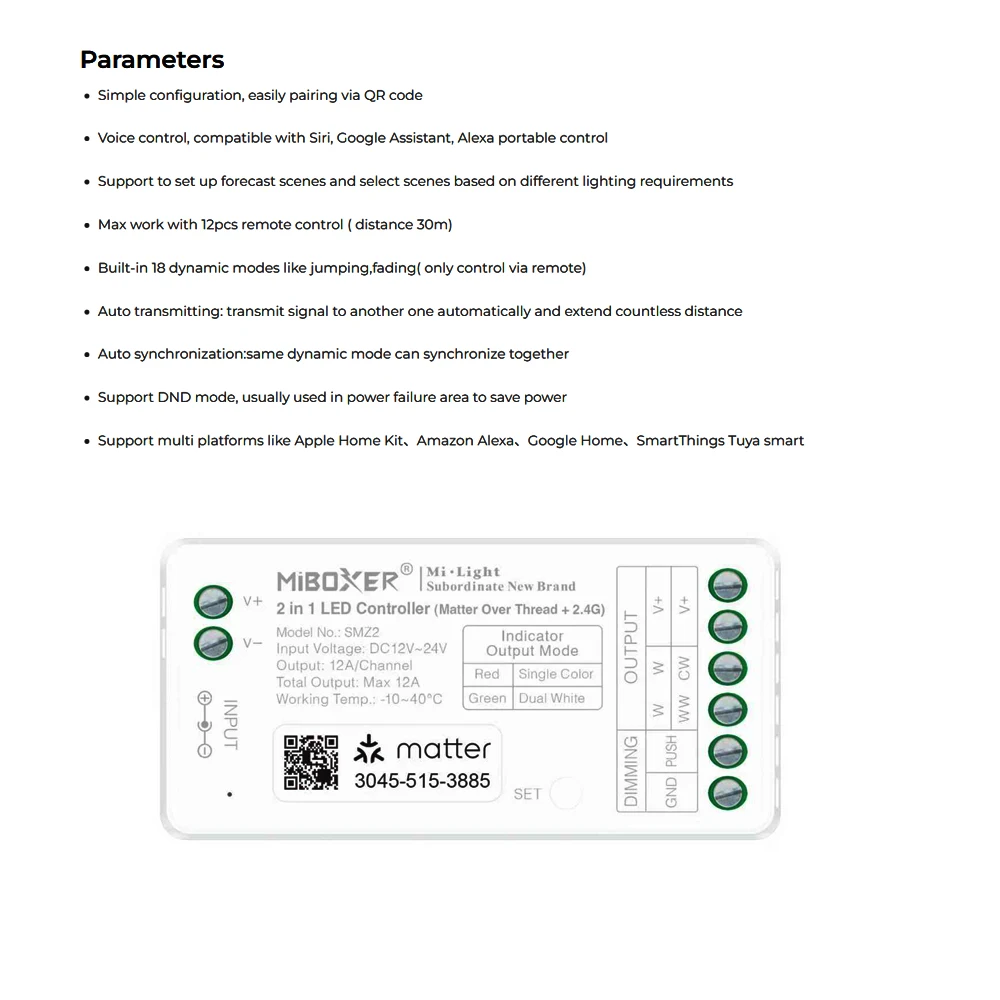 Miboxer MLZ5 DC12-48V 5in1 Controller Matter Over WiFi+2.4GHz Tuya APP WIFI Controle Enkel/Dubbele Kleur RGB RGBW RGBCCT Strip