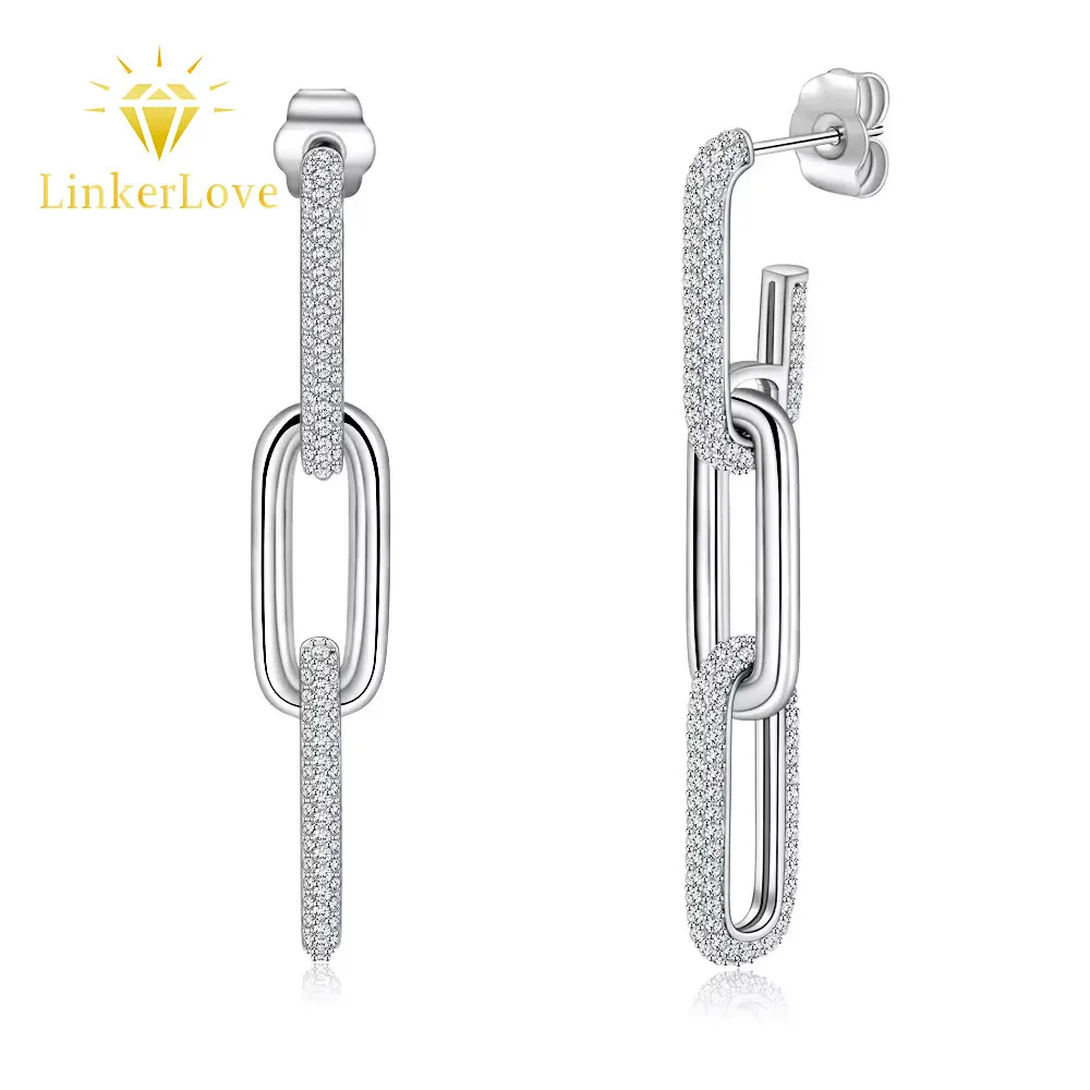 

LinkerLove Moissanite Paperclip Link Drop Earrings for Women S925 Sterling Silver Diamond Stud Earrings Fine Jewelry Party Gifts