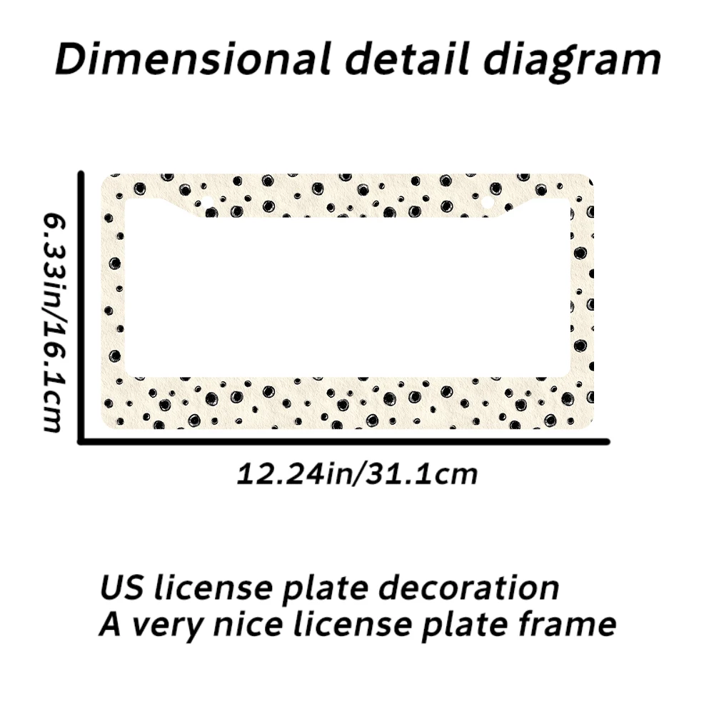 กรอบป้ายทะเบียน 2 รู สีเบจลายจุดดำ 1 ชิ้น วัสดุอะลูมิเนียม ขนาด 6x12 นิ้ว พร้อมชุดสกรู สไตล์เรโทร