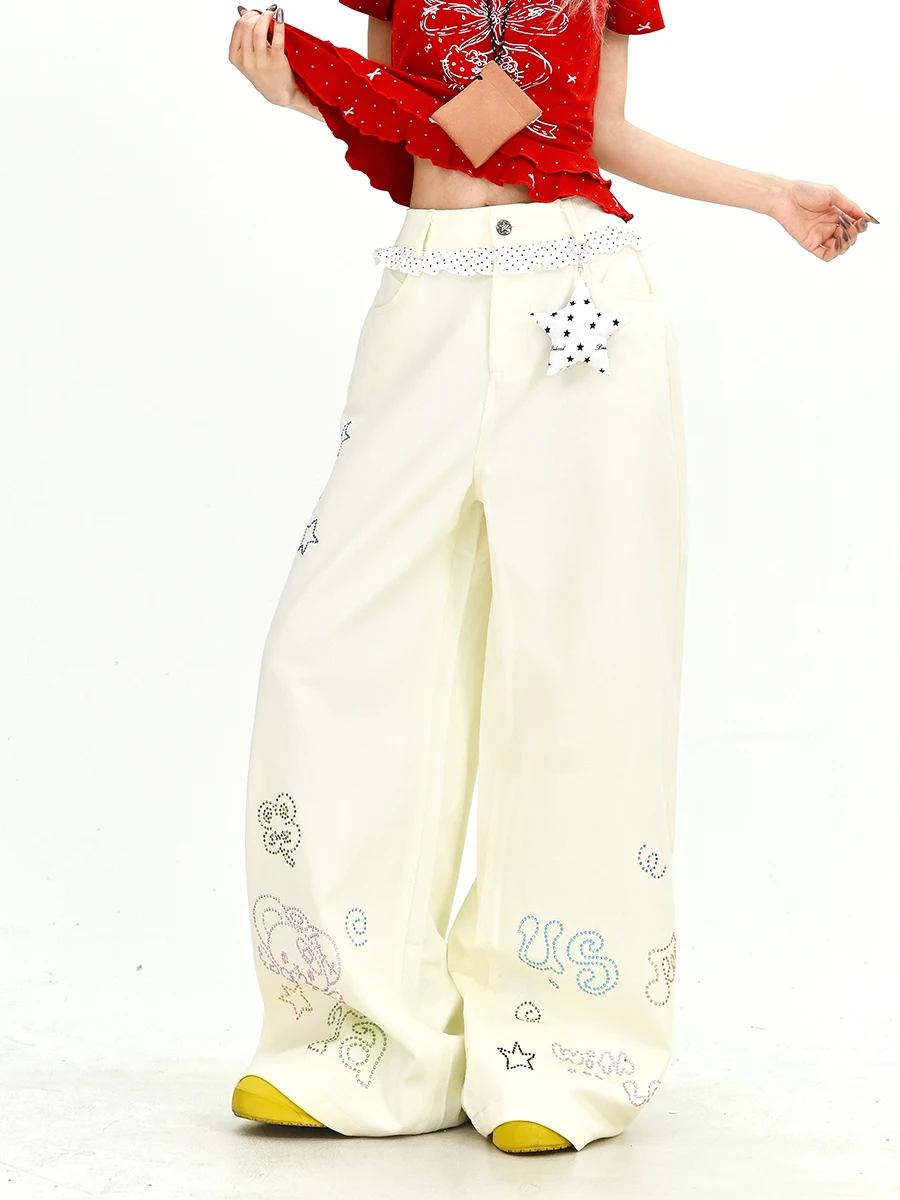 

Женские повседневные брюки Lazy Star Pendant: свободные, в японском ретро-стиле, широкие, в пол, модные повседневные брюки