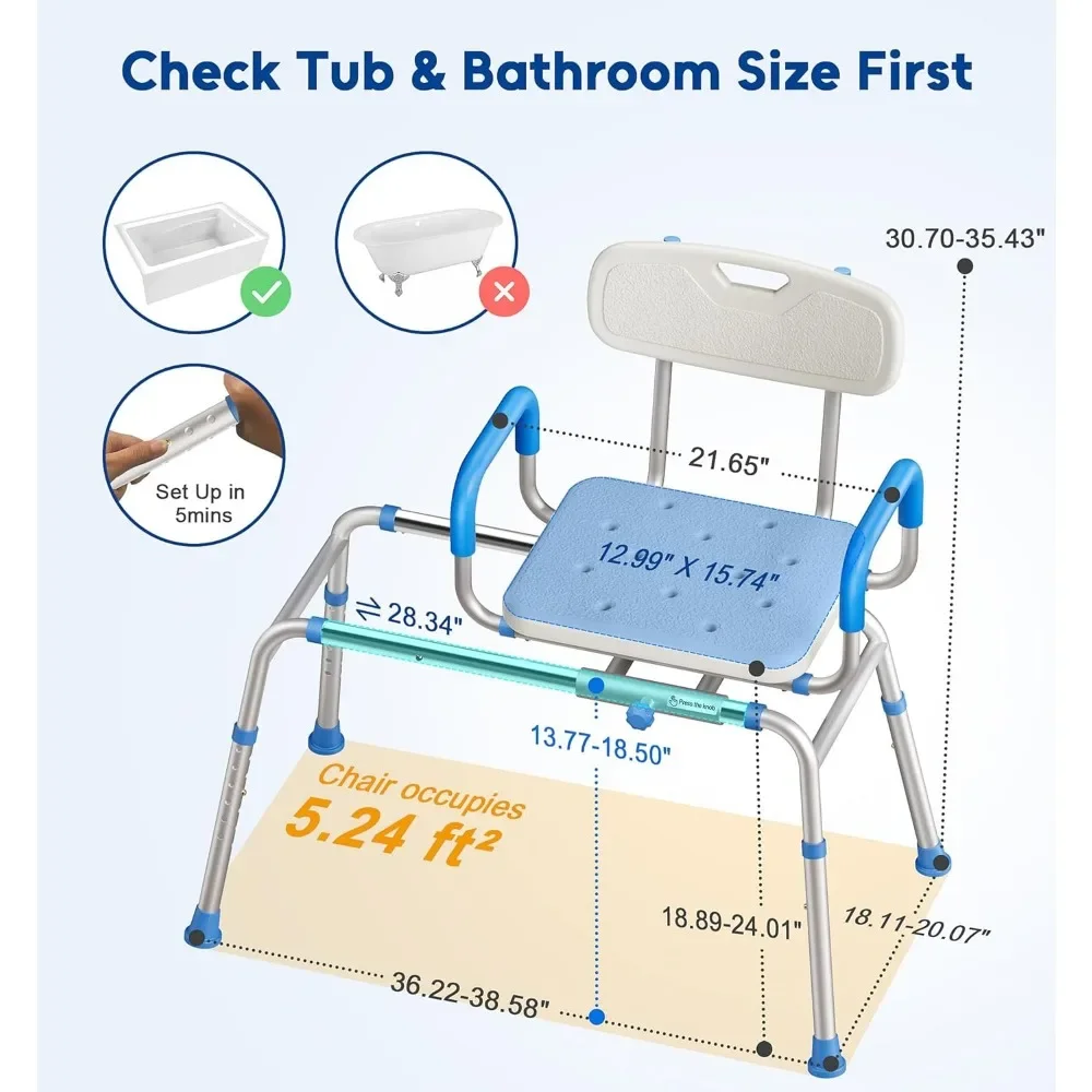 FSA/HSA Silla de ducha corredera iluminable con extraancho 360 °   Asiento giratorio Banco de transferencia para bañera de 330 libras Brazos antideslizantes y acolchados