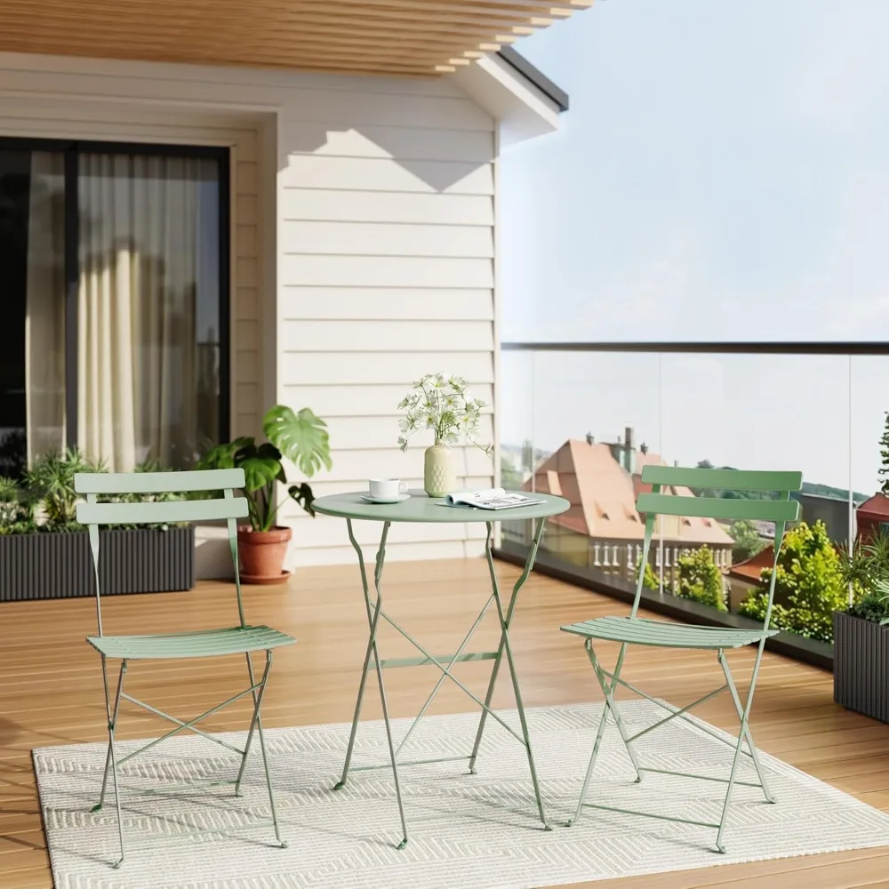 Juego de Mesa Bistro Plegable y 2 Sillas, 3 Piezas, Muebles de Patio para Interiores y Exteriores, para Jardín, Balcón, Patio, Verde, Envío en EE. UU.