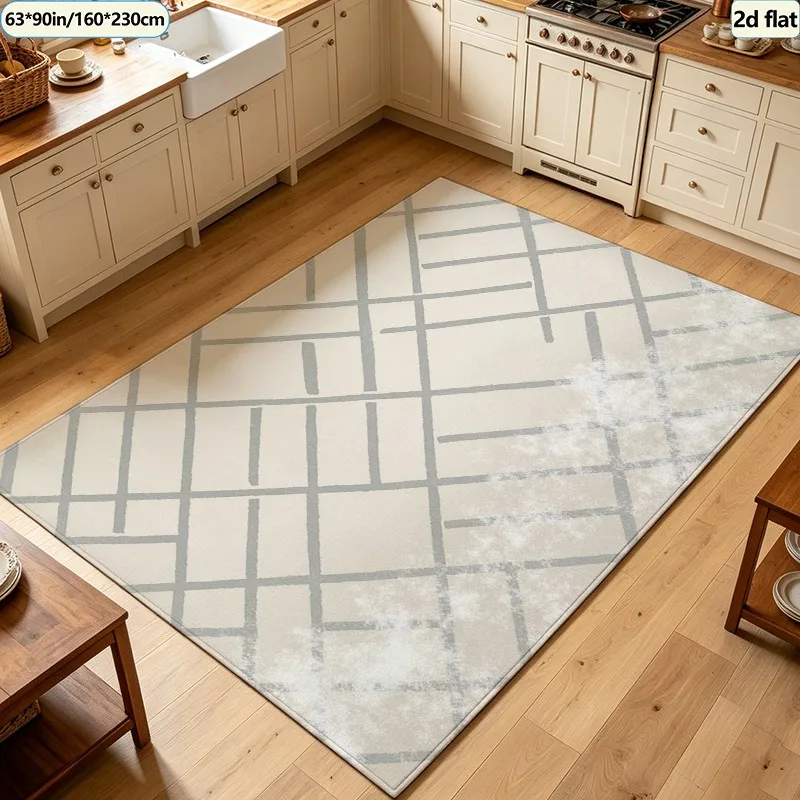 Minimalist Distressed Lattice Carpet Flooring Square Area Rug Non‑Slip Washable Floor Mat for Home Office Indoor Decor