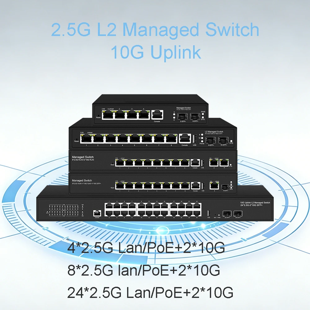 10G uplink L2+ 2.5G PoE managed switch ,4/8/24 ports 2.5G Lan/PoE optional,web/CLI management