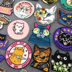 Patches Termoadesivos Bordados na Roupa, Cara De Gato, Animal, Desenhos Animados, Ferro Em, Roupas, Costurando Adesivos