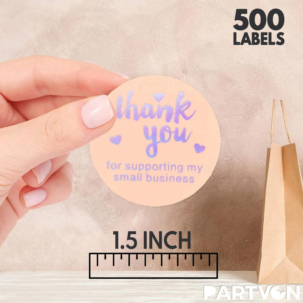 50-500pcs Laser Holographic Thank You For Buying Commercial Decorative Stickers 1inch Round Business Stickers Labels