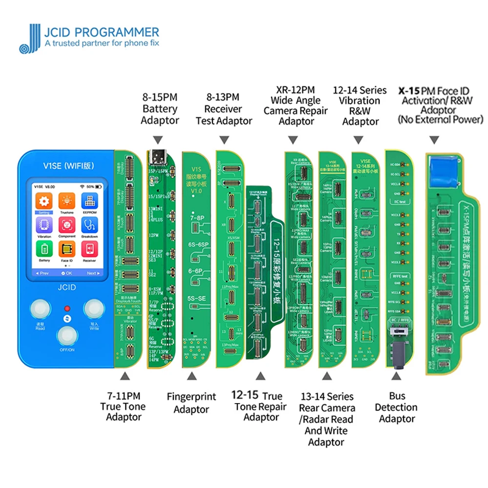 مبرمج JC V1SE Wifi لهاتف iPhone 11 12 13 14 15 16 Pro Max اللون الأصلي الذي يعمل باللمس معرف الوجه قراءة الكتابة أدوات إصلاح البطارية