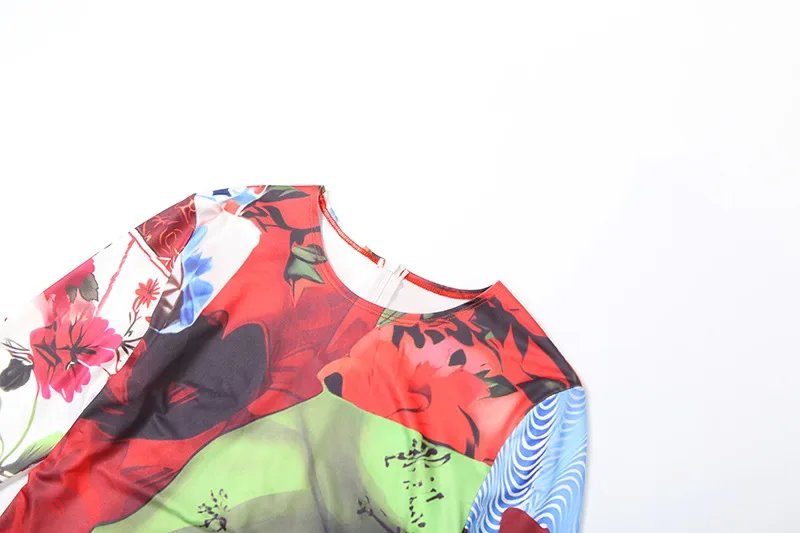 أزياء المرأة ثلاثية الأبعاد طباعة كتلة اللون نحيل بذلة الخريف س الرقبة طويلة الأكمام الخوخ الوركين ضئيلة ملابس الشارع الشهير وزرة السروال القصير #5