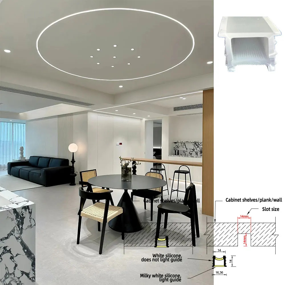 Embedded LED Neon Silicone Cover Strip Light Bendable Custom Length For Cabinet Bookshelf Ceiling Waterproof Soft Lighting Decor