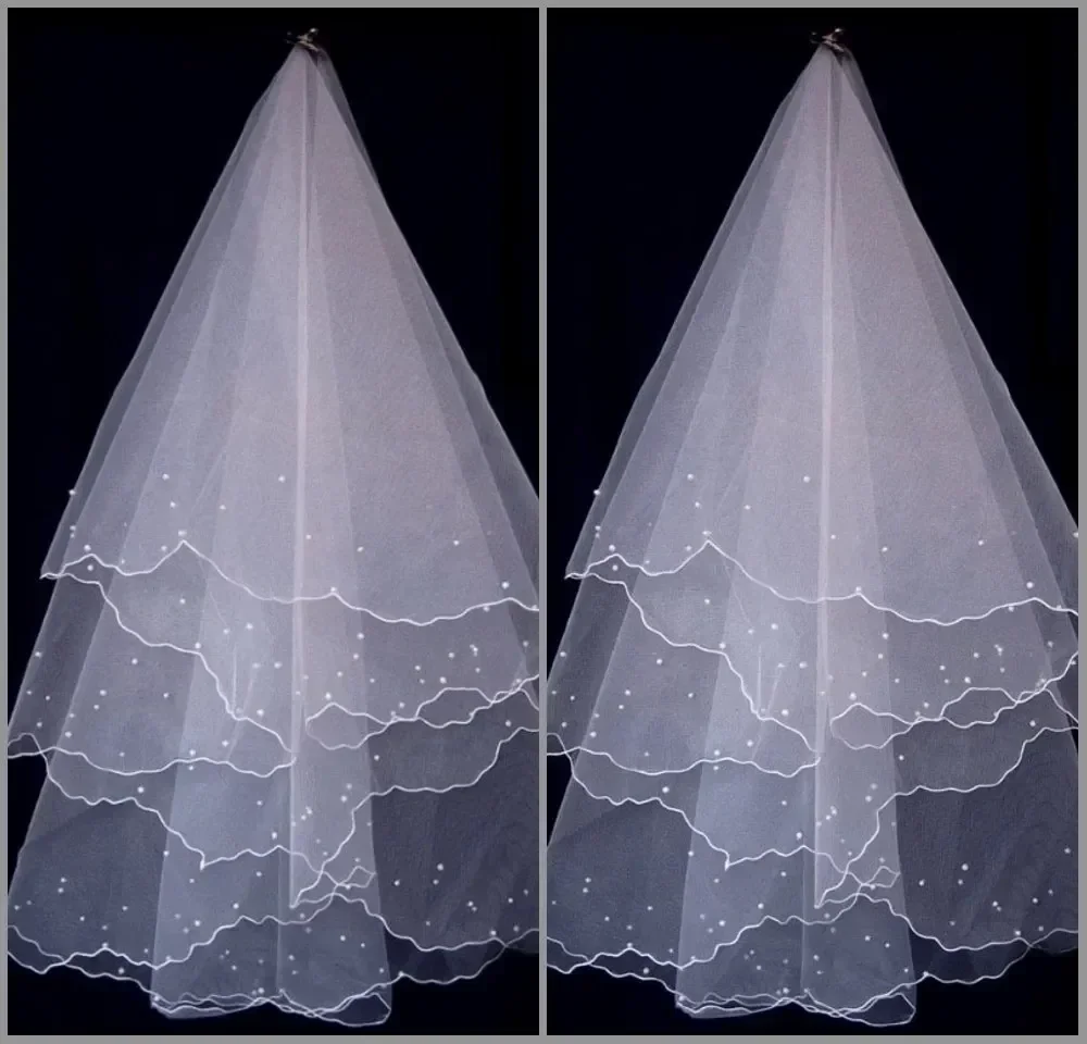 Accessories 1.5M Elegant Pearl Wedding Veil Short White Tulle Bridal