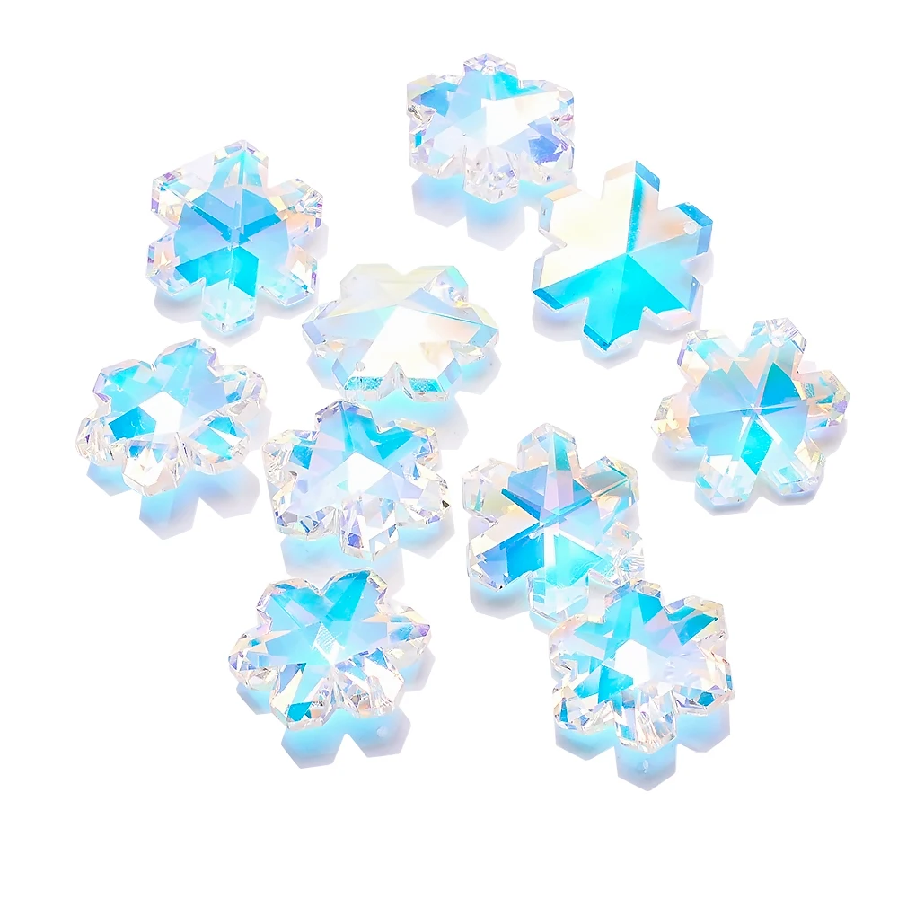 1 Pc 30mm Shiny AB Snowflake Pendant Crystal Prism Charms Glass Beads Rhinestone Gems for DIY Making Necklace Jewelry Accessory