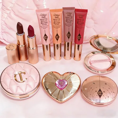 Charlotte Tilbury-base líquida, cojín de aire, colorete en polvo Bicolor, lápiz labial, ajuste de polvo medio, productos de maquillaje en aerosol