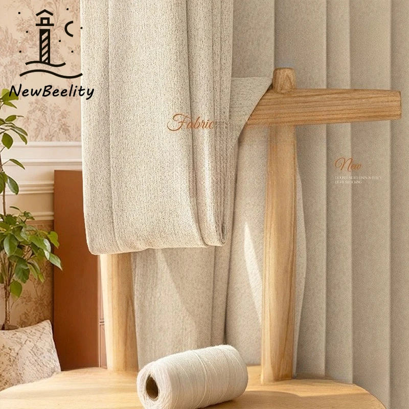 Blackout Curtains Double Sided Same Color Cotton and Linen Cream Curtains for Living Dining Room Bedroom Custom Size Decoration