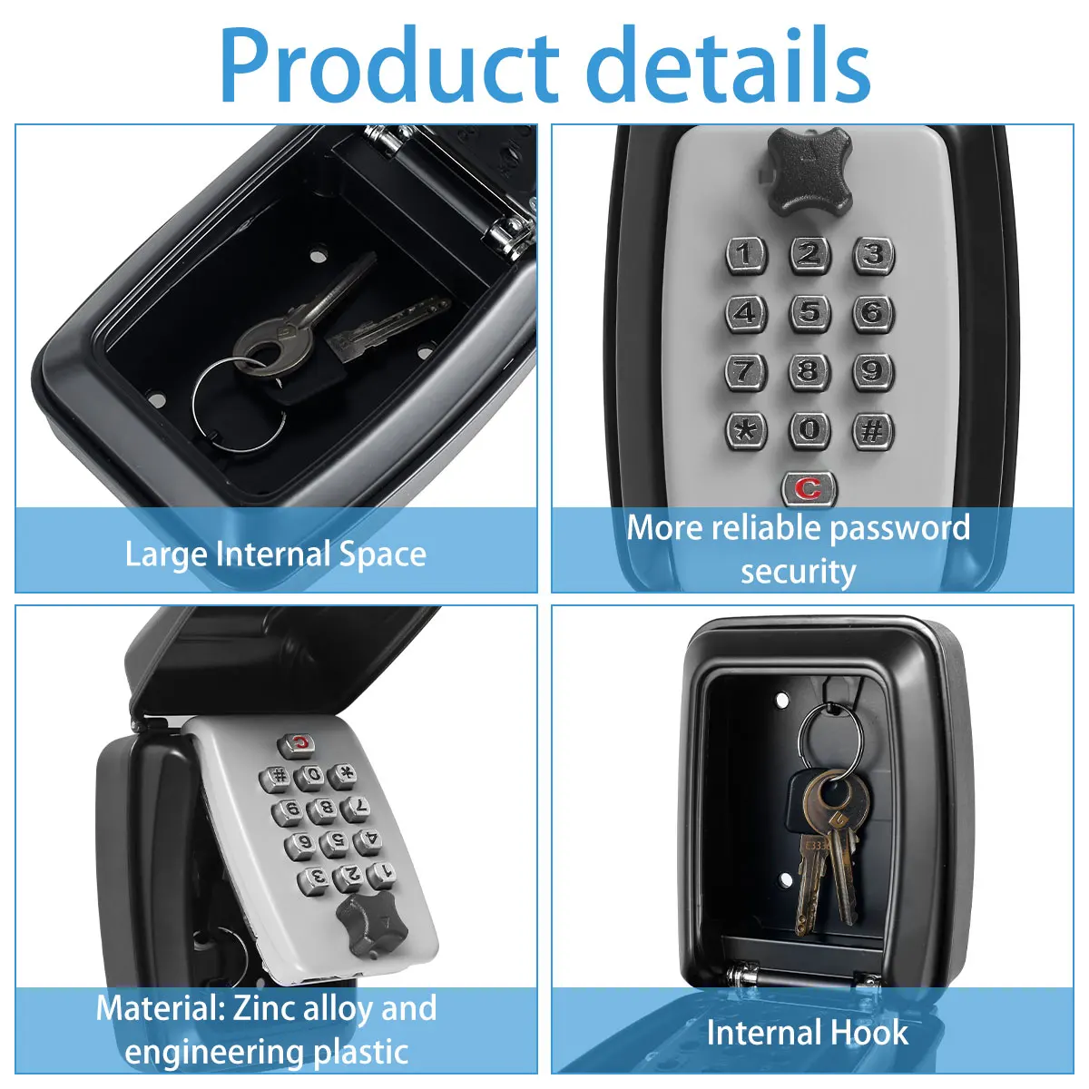 New Smart Password Combination Key Lock Box Storage Key Wall Mounted Key Safe Outdoor Key Box 4 Digit Combination