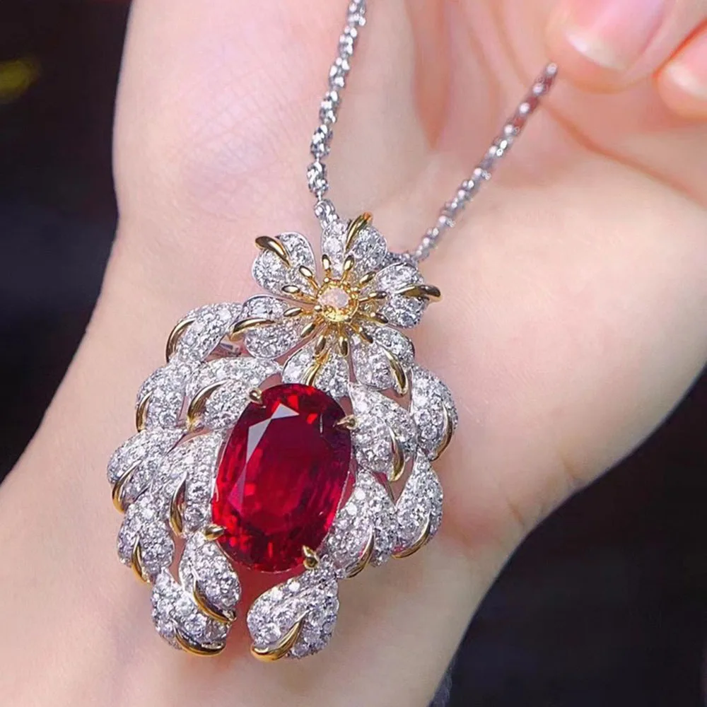 

Foydjew Retro Vintage Jewelry Oversized Carat Pigeon Blood Red Ruby Brooch/Pendant Necklaces For Women Fashion Neck Accessories