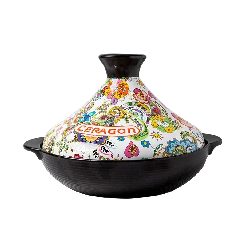 Ceramic Stewed Meat Pot, 2L Tagine Claypot, High Temperature Gas Stew Casserole, Health Soup Cooking Pots, Stew Casserole