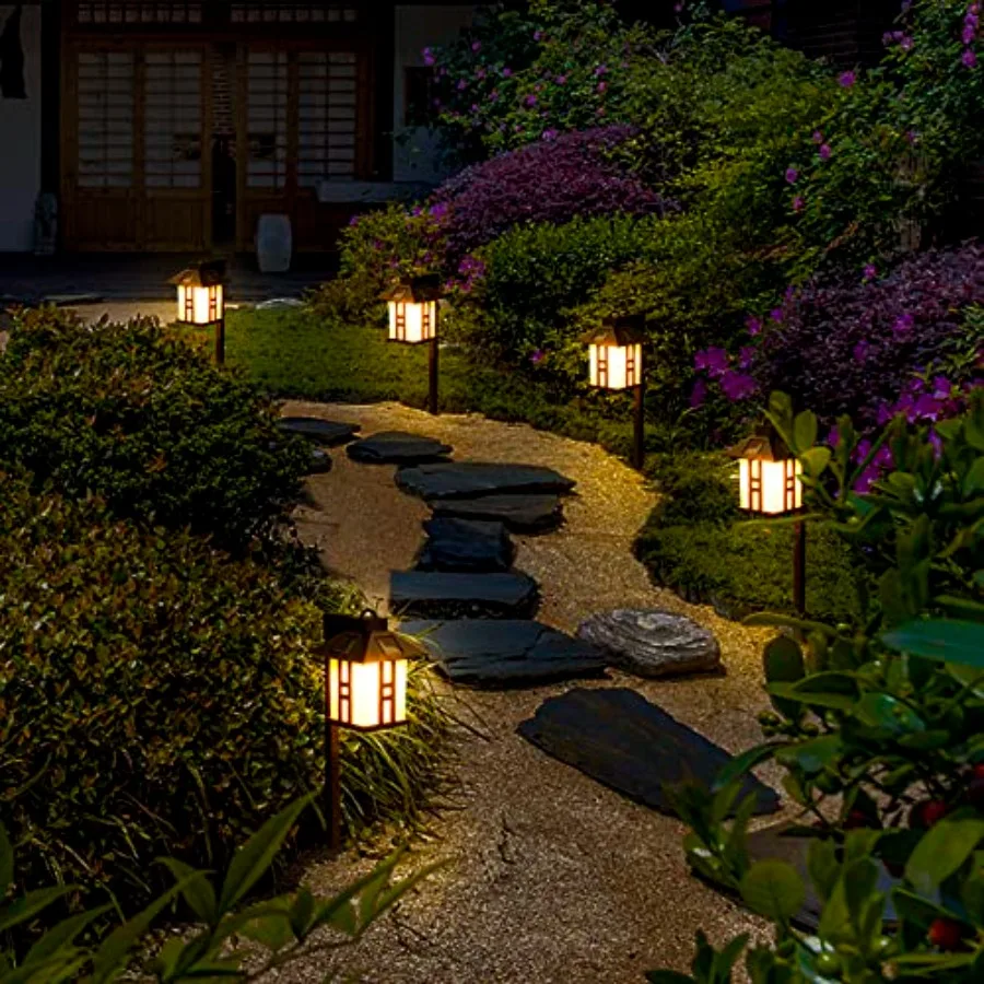 Japanese Decor Solar Lights for Outside, Pathway Lights 4 Pack - Lawn/Patio/Yard/Walkway/Driveway Decoration
