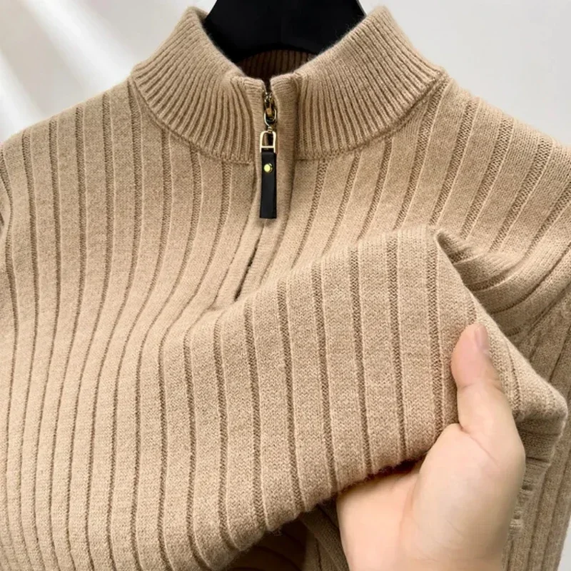 Men's Quarter Zipper Sweater for Autumn and Winter, Slim Fit and Casual Knit Stand Up Collar and Lapel Knit Sweater