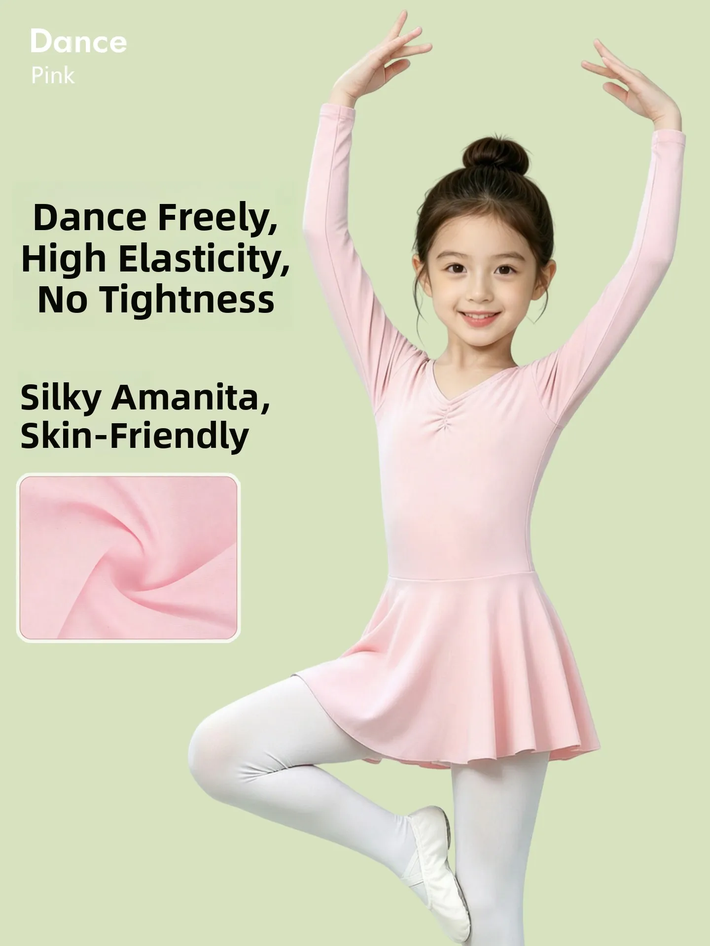 女の子バレエダンススーツ長袖レオタード体操服ピンクチュチュスカート子供パフォーマンス服-ki-ruru