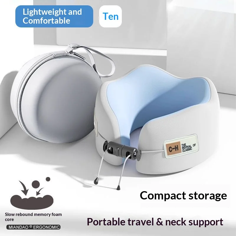 2026 New Travel Neck Pillow Memory Foam U-Shaped Double Peak Support Slow Rebound Lightweight Portable Airplane Train Car Office