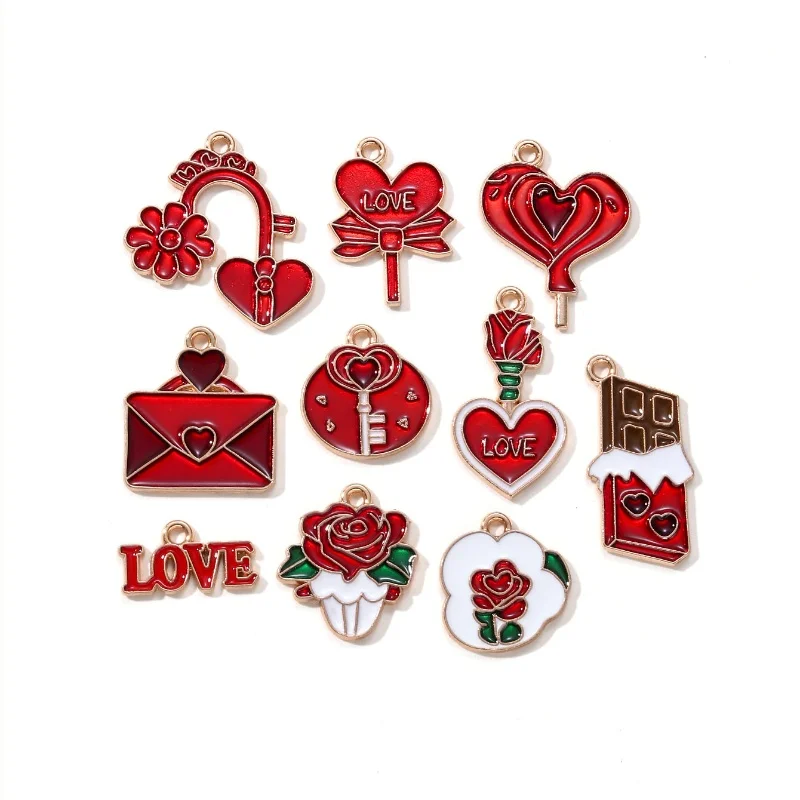 10pcs Love Chocolate Enamel Hanging Envelope Pendant DIY Handmade Necklace Jewelry Making Accessories Valentine's Day Gift