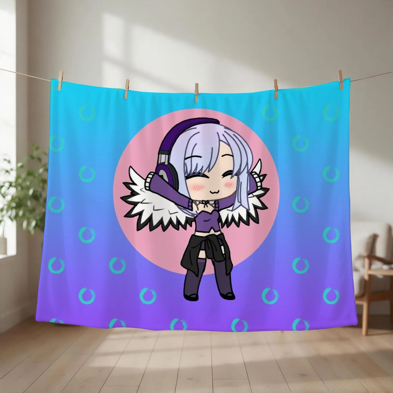 Gacha Series Girl Naomi Luna - cute Gacha Girl with wings Throw Blanket couch cozy soft plush fuzzy picnic outdoor blanket