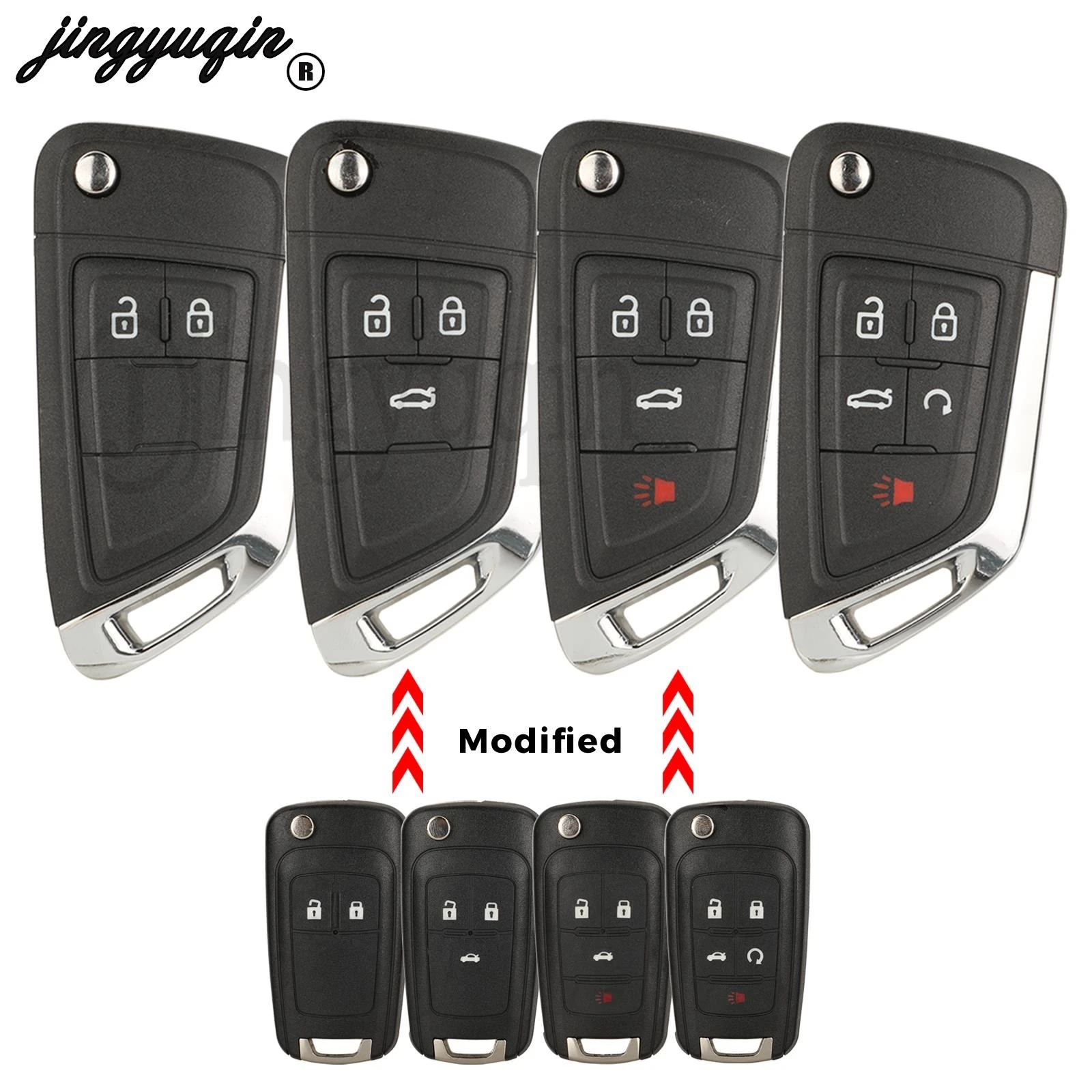 

jingyuqin 10pcs Modified Folding Remote Key Shell Case For Chevrolet Cruze Epica Lova Camaro Impala 2/3/4/5 Button HU100 Blade