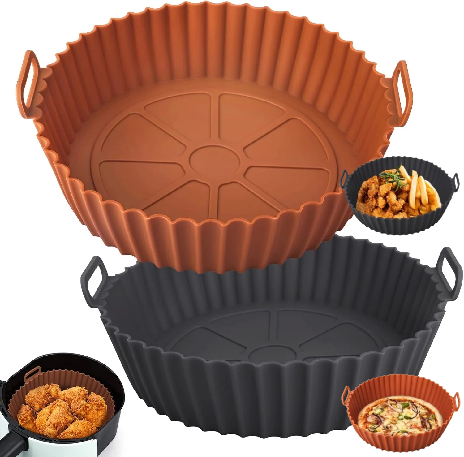 Airfryer cesta de silicone reutilizável bandeja de cozimento molde de silicone para airfrer pizza frango frito cesta fritadeira de ar forros acessórios