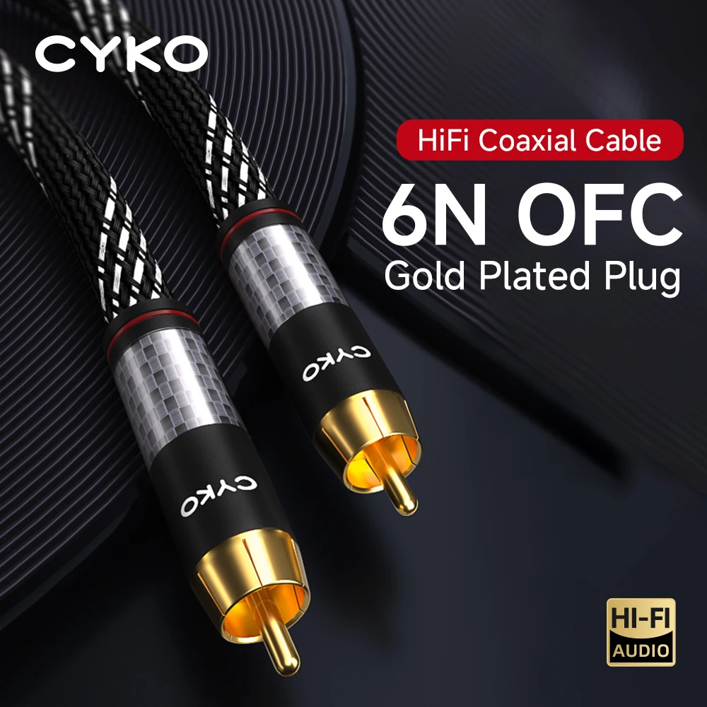 CYKO HiFi Coaxial Audio Cable 6N OFC Aux RCA cables Male To Male for Home Theater TV DVD Loudspeaker Box Power Amplifier