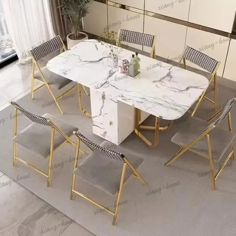 White And Gold Designer Dining Table Marble Oval Nordic Luxury Modern Dining Table Side Kitchen