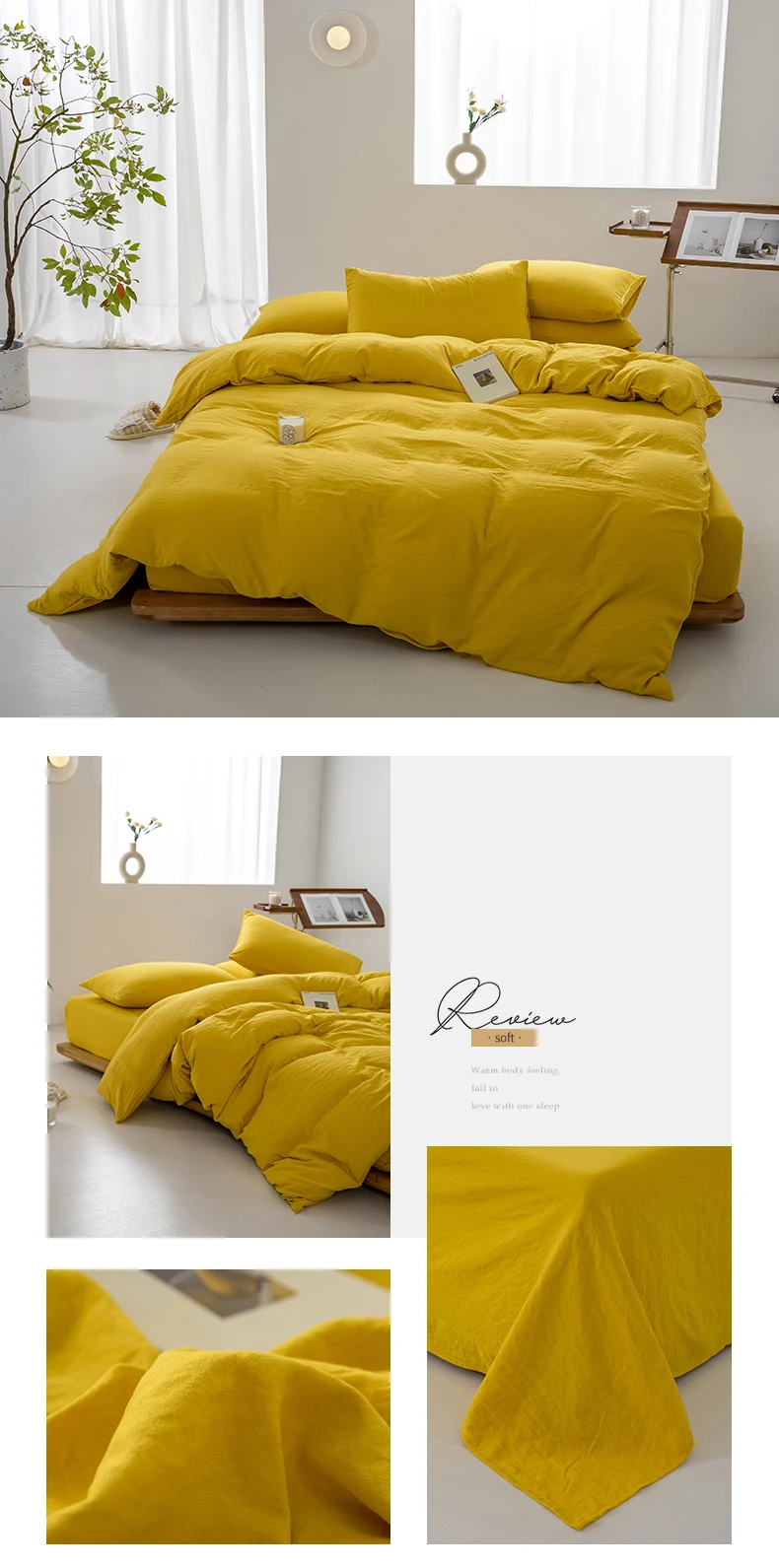 1pc Solid Color Duvet Cover 100% Washed Cotton Quilt Cover Japanese Minimalist Style Bedding Single Double King Queen Size Bed