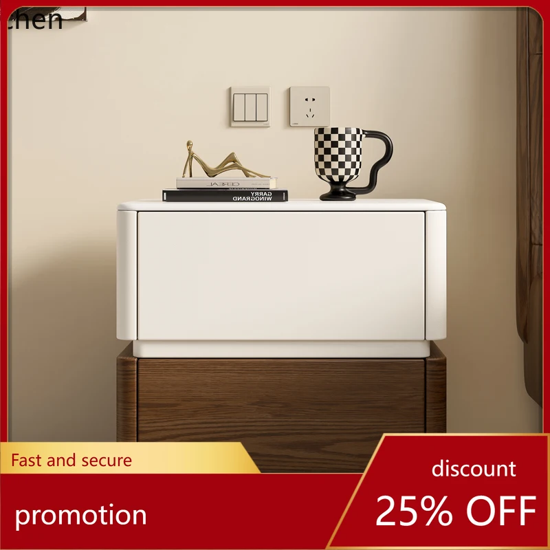 ZML Solid Wood Bedside Table for Home Bedroom, High-End Modern Small Bedside Stone Top Cabinet