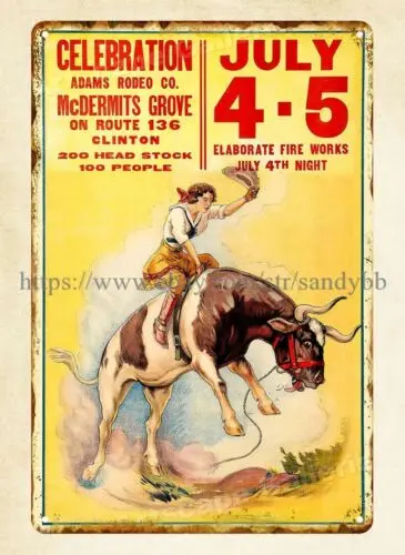 wall bar wall decor Cowgirl 1930s Western Rodeo Celebration metal tin sign