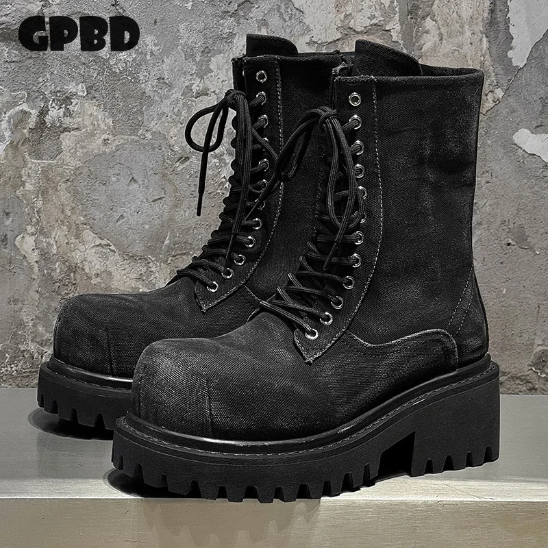 

GPBD Workwear Long-Term Pull-Zip Men's Boots 2025 Autumn New Style Thick Sole High-Top Trendy Versatile Canvas Upper Weathered