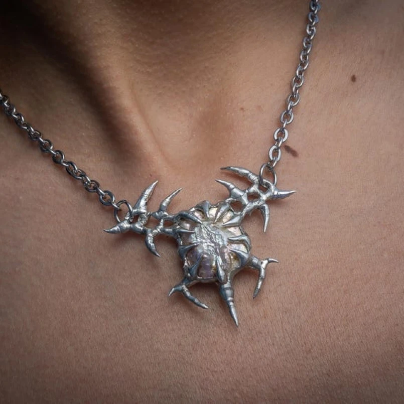 

Bubble Claw Square Spiky Rectangle Organic Claws Necklace Freshwater Pearls Pearl Soldered Handmade Brutalist Y2k Jewelry