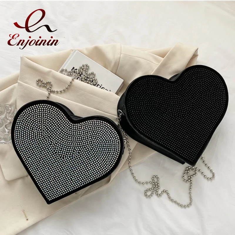 

Cute Heart Purses and Handbags for Women Diamond Chain Crossbody Bag Girls Kawaii Shoulder Bag Female Party Clutch Designer Bag