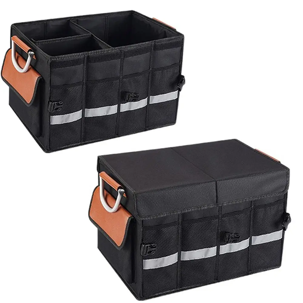 Collapsible Trunk Storage Organizer Lid Reflective Strip Car Storage Box Aluminium Alloy Handle Multi-Compartment