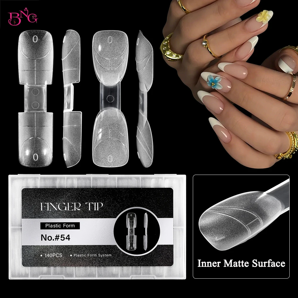 BNG 140Pcs Dual Forms with Inner Matte Surface Nail Tips Square Coffin Top Forms for Quick Extension Nail Molds for Manicure