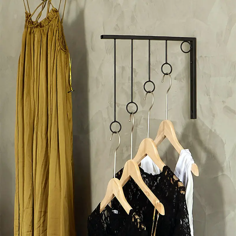 Golden Metal Shelf Wall Hooks Clothing Selling Store Hangers Display Rack Garment Show Save Space Cloakroom Underwear Organizer