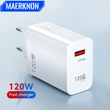 Carregador usb 120w, carregamento rápido, tomada ue/eua, adaptador de parede para iphone, samsung, xiaomi, cabo tipo c, carregador de telefone de carga rápida