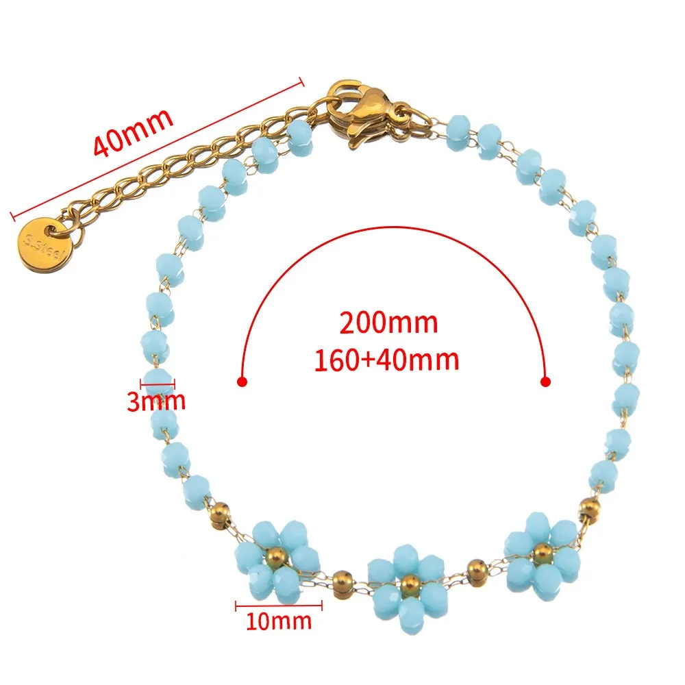 

400+60mm/160+40mm Flower Crystal Beaded Chain Elegant Lobster Clasps Stainless Steel Necklace Adjustable Length