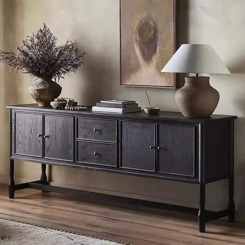 

American rural retro old solid wood dining side cabinet foyer entrance cabinet decorative cabinet